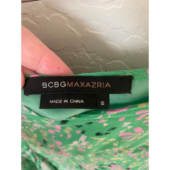 Y2K BCBGMAXAZRIA 100% Silk Green Pink Print Size Small Asymmetrical Hem - Picture 3 of 8